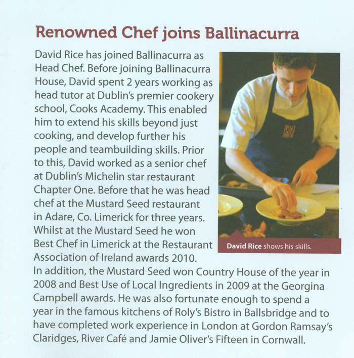 Chamberlink – Renowned Chef Joins Ballinacurra